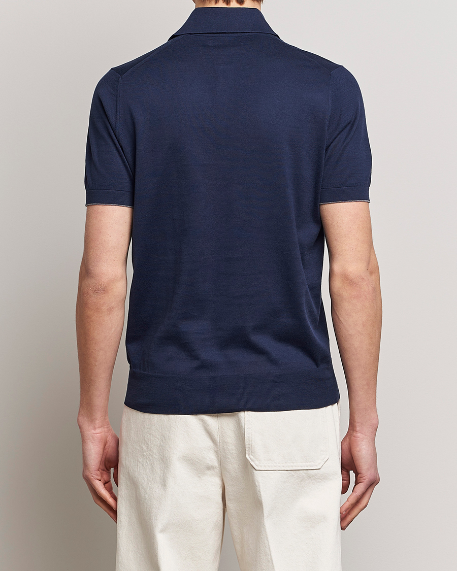 Mies | Pikeet | Brunello Cucinelli | Short Sleeve Knitted Polo Navy