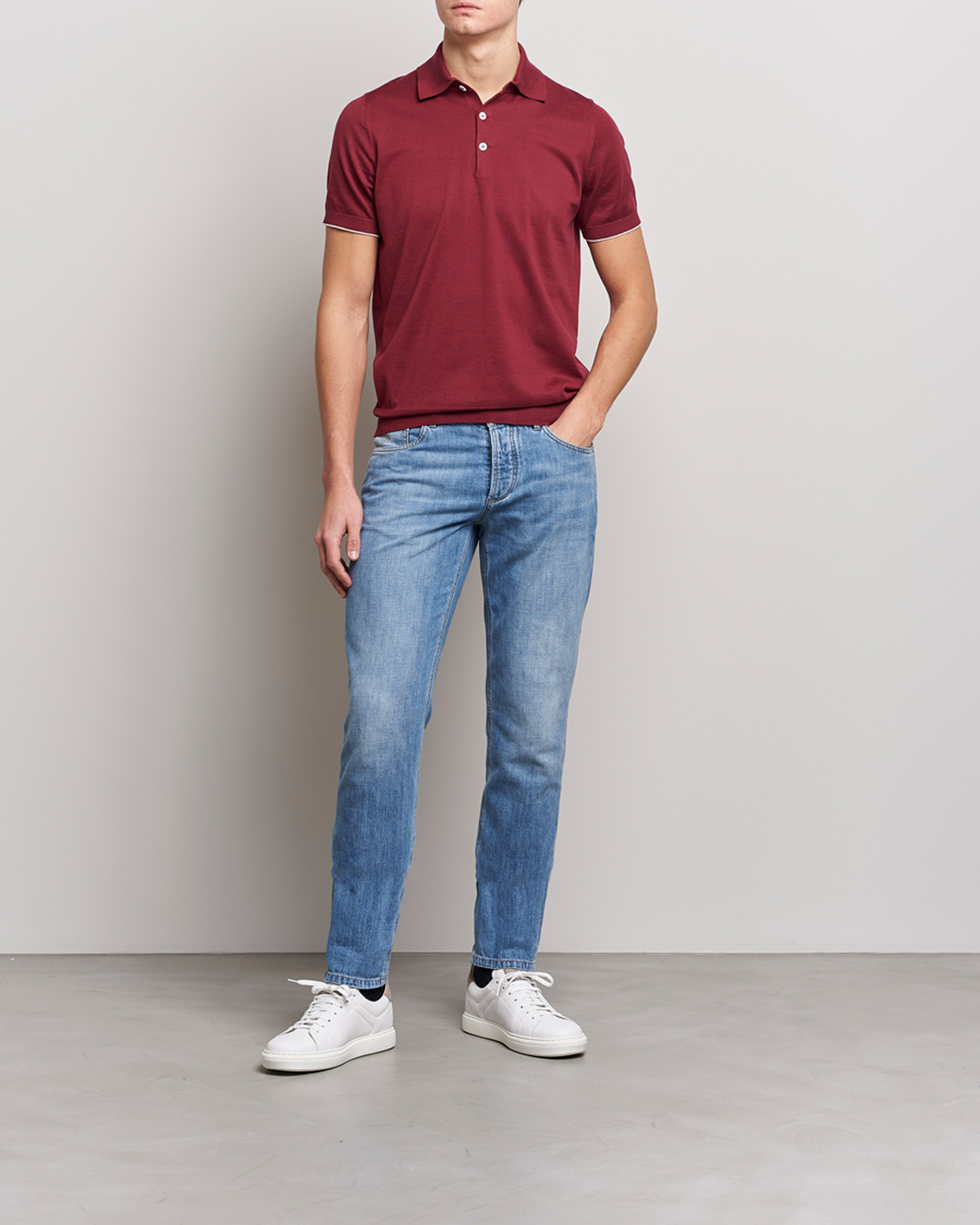 Mies | Pikeet | Brunello Cucinelli | Short Sleeve Knitted Polo Burgundy