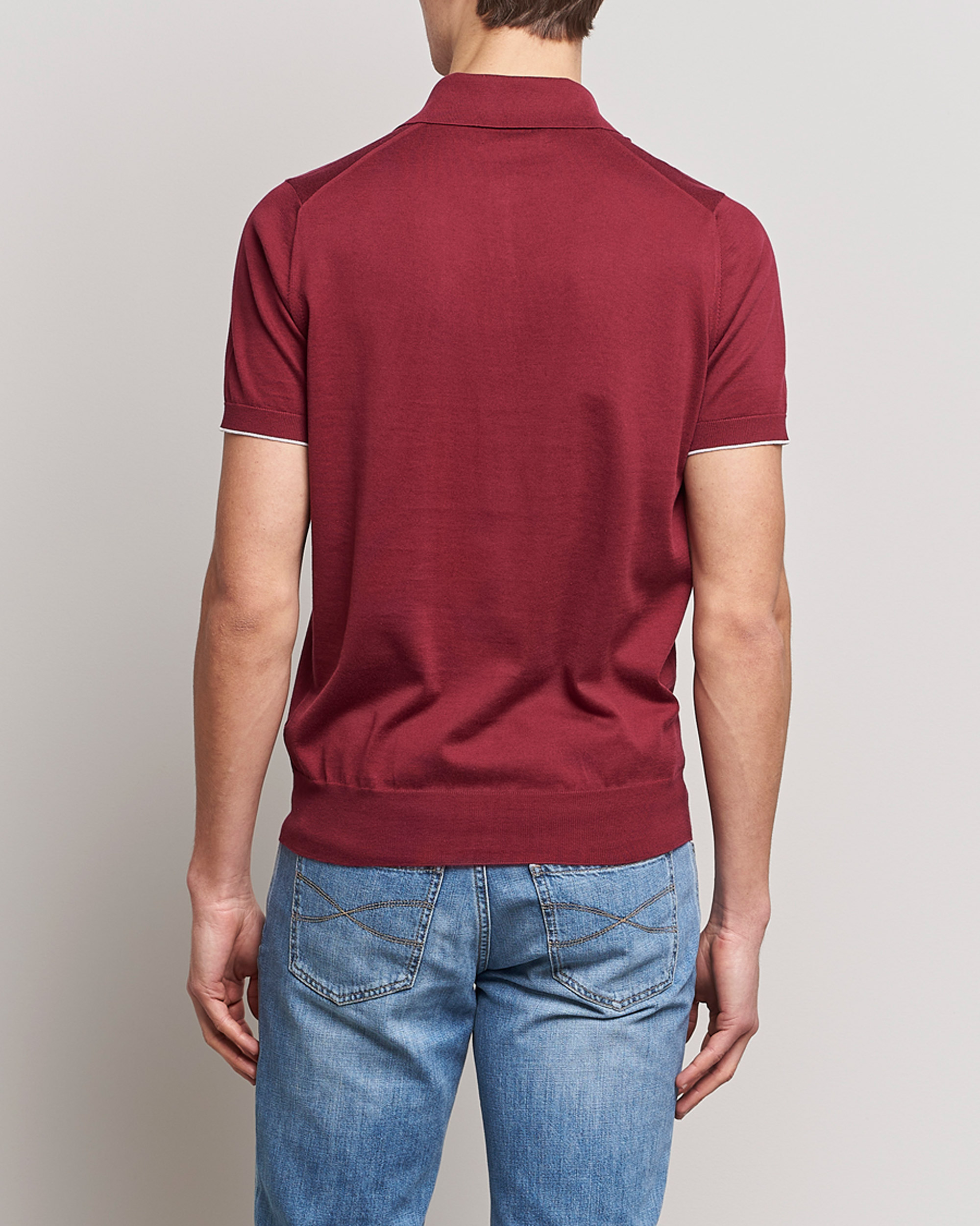 Mies | Pikeet | Brunello Cucinelli | Short Sleeve Knitted Polo Burgundy