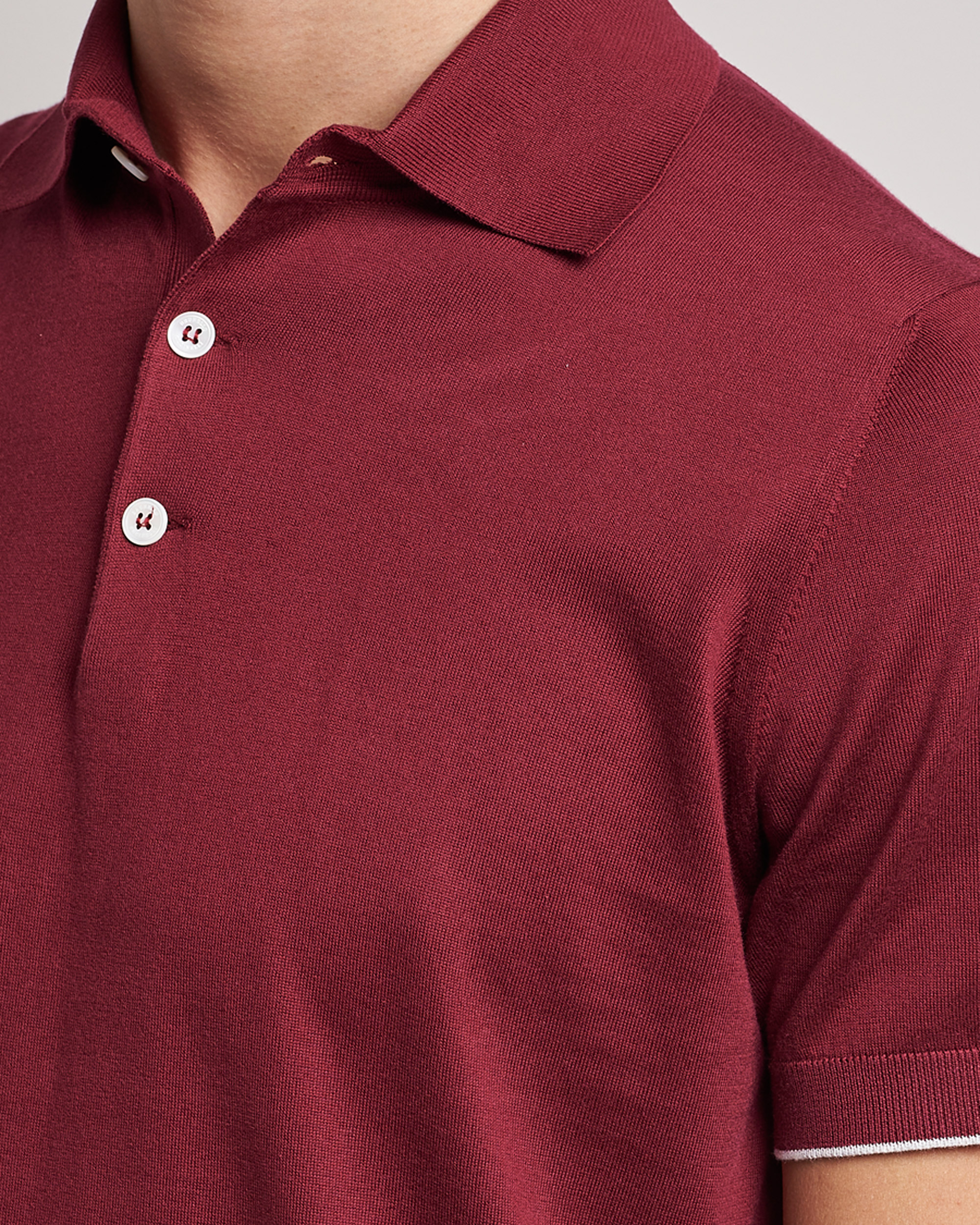 Mies | Pikeet | Brunello Cucinelli | Short Sleeve Knitted Polo Burgundy