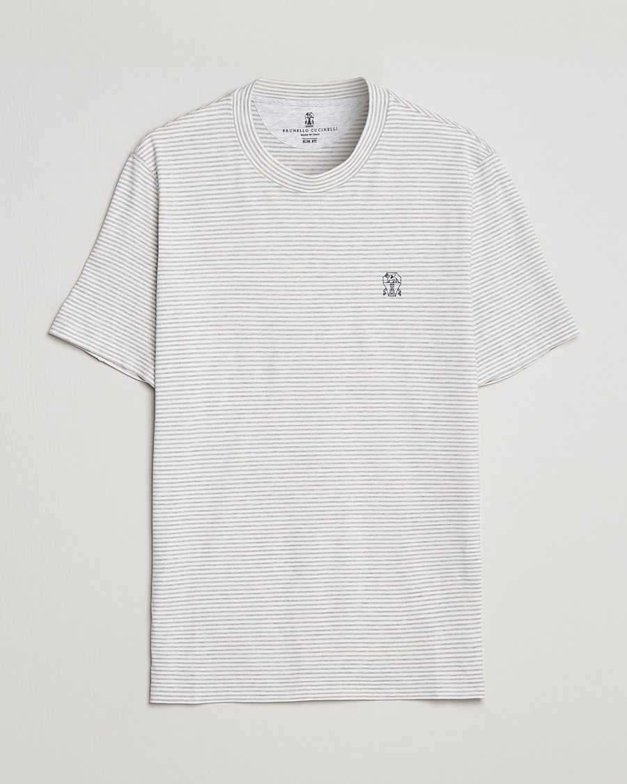 Mies | T-paidat | Brunello Cucinelli | Short Sleeve Striped T-Shirt Light Grey