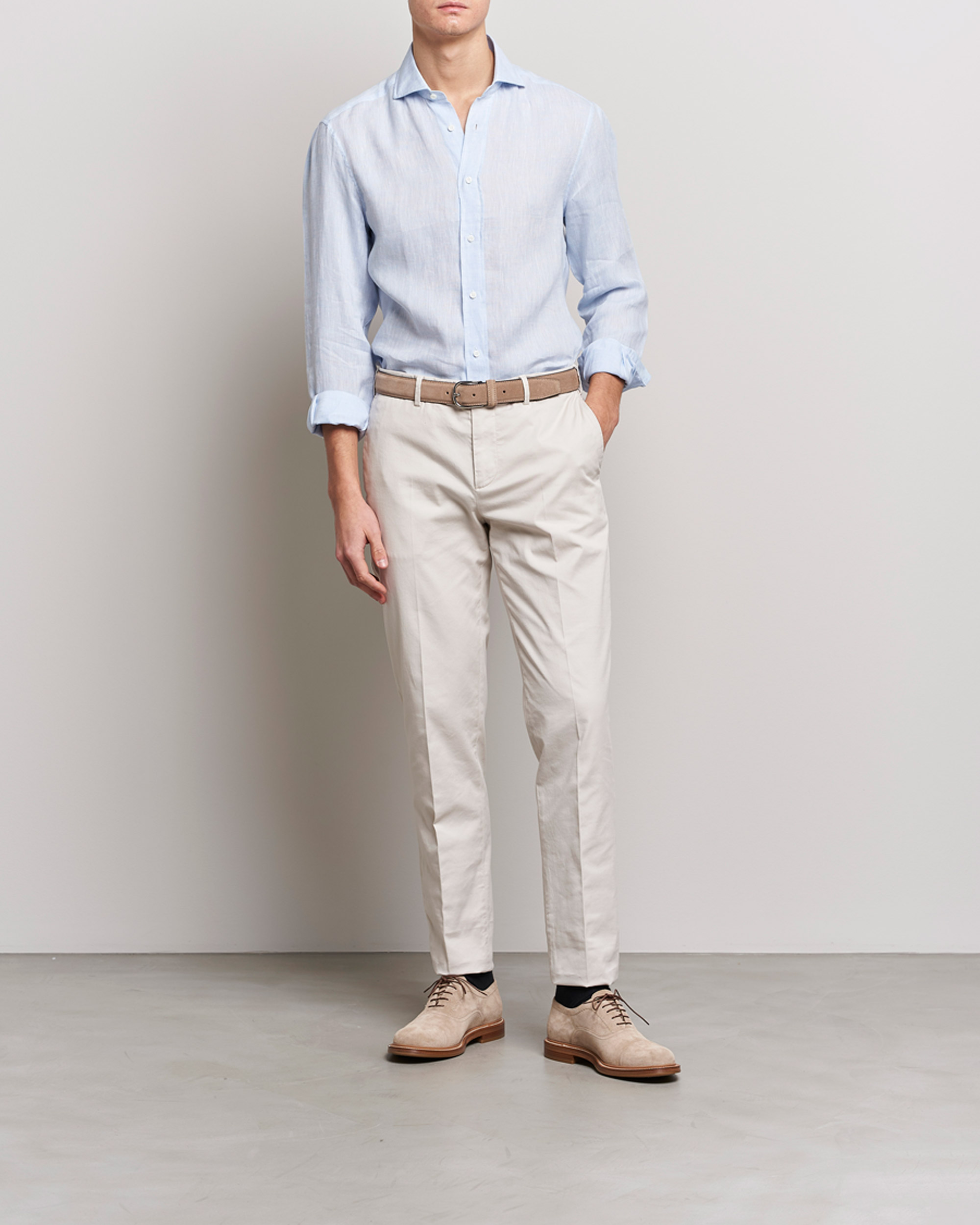 Mies | Kauluspaidat | Brunello Cucinelli | Slim Fit Linen Sport Shirt Light Blue