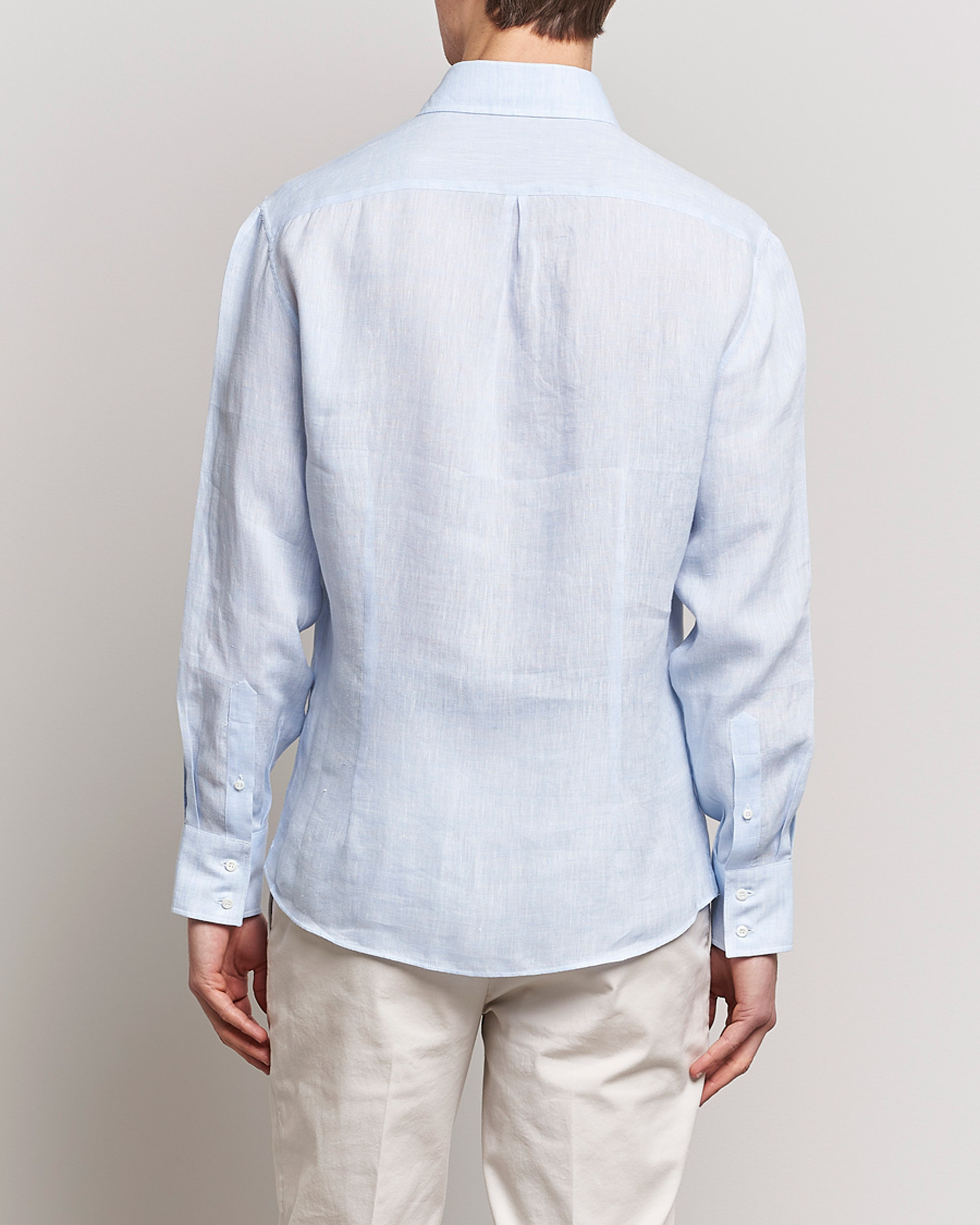 Mies | Kauluspaidat | Brunello Cucinelli | Slim Fit Linen Sport Shirt Light Blue