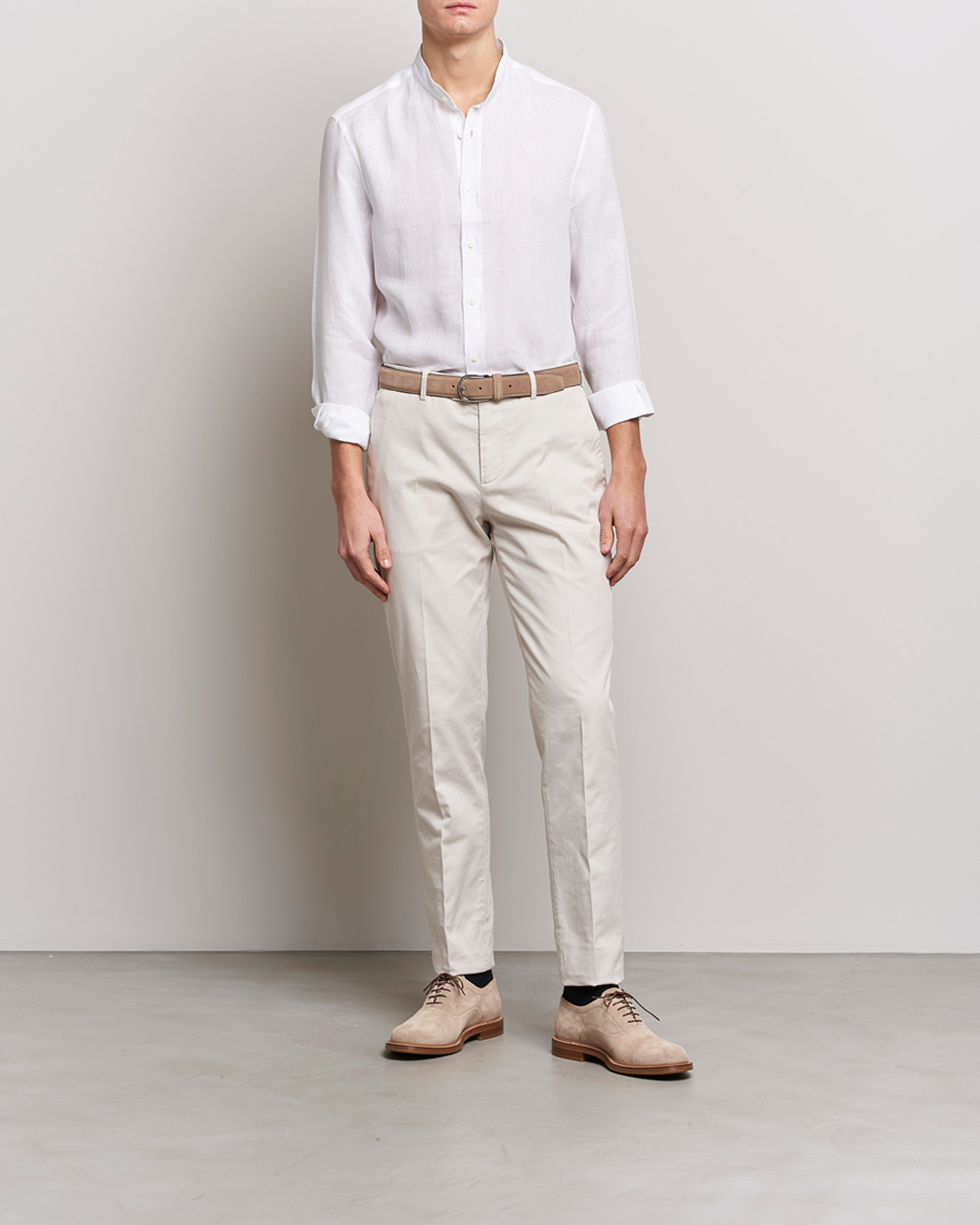 Mies | Kauluspaidat | Brunello Cucinelli | Linen Guru Collar Shirt White