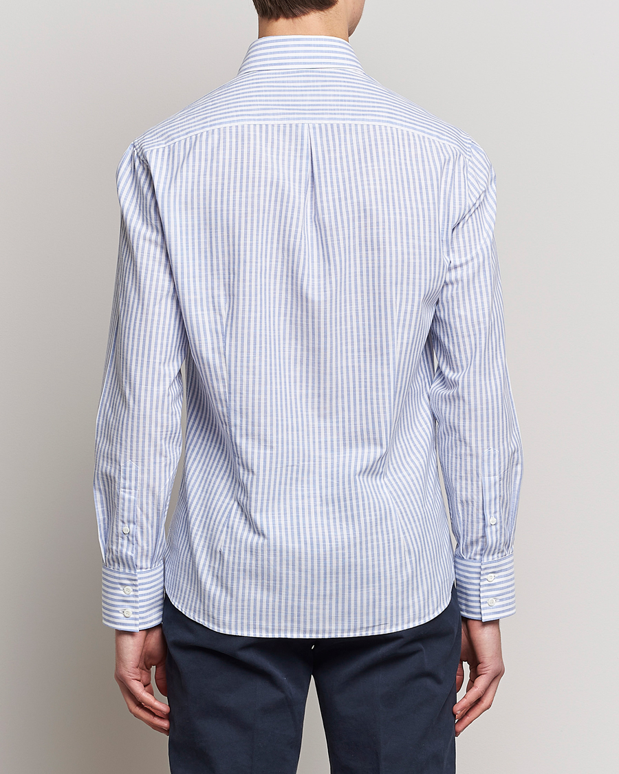 Mies | Kauluspaidat | Brunello Cucinelli | Slim Fit Linen Striped Shirt Light Blue