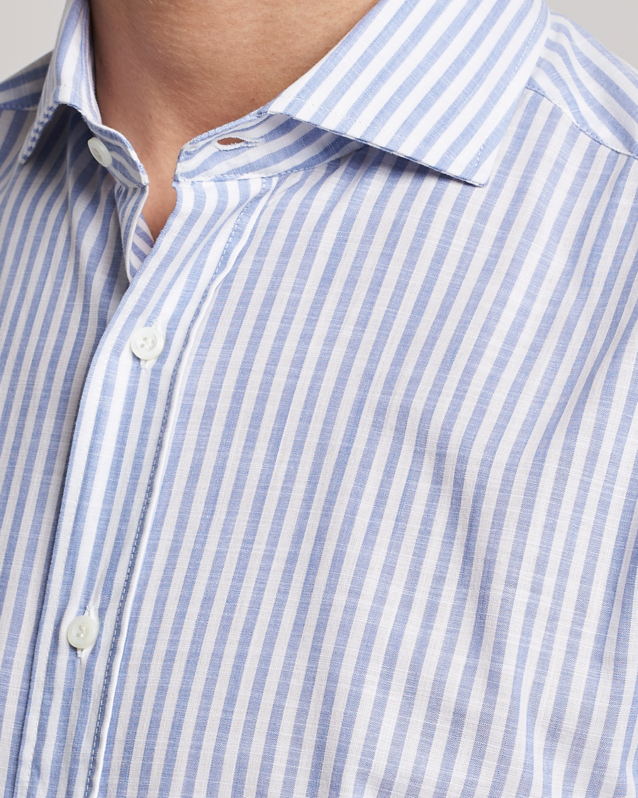 Mies | Kauluspaidat | Brunello Cucinelli | Slim Fit Linen Striped Shirt Light Blue
