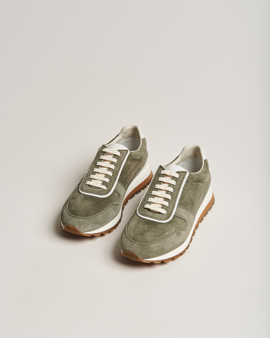 Mies | Brunello Cucinelli Perforated Running Sneakers Olive | Brunello Cucinelli | Perforated Running Sneakers Olive