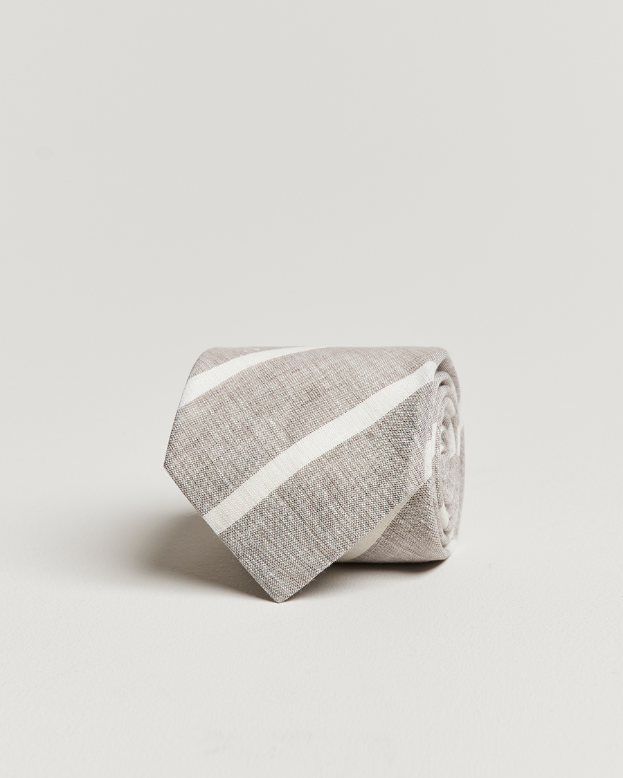 Mies | Brunello Cucinelli Striped Linen Tie Beige/White | Brunello Cucinelli | Striped Linen Tie Beige/White