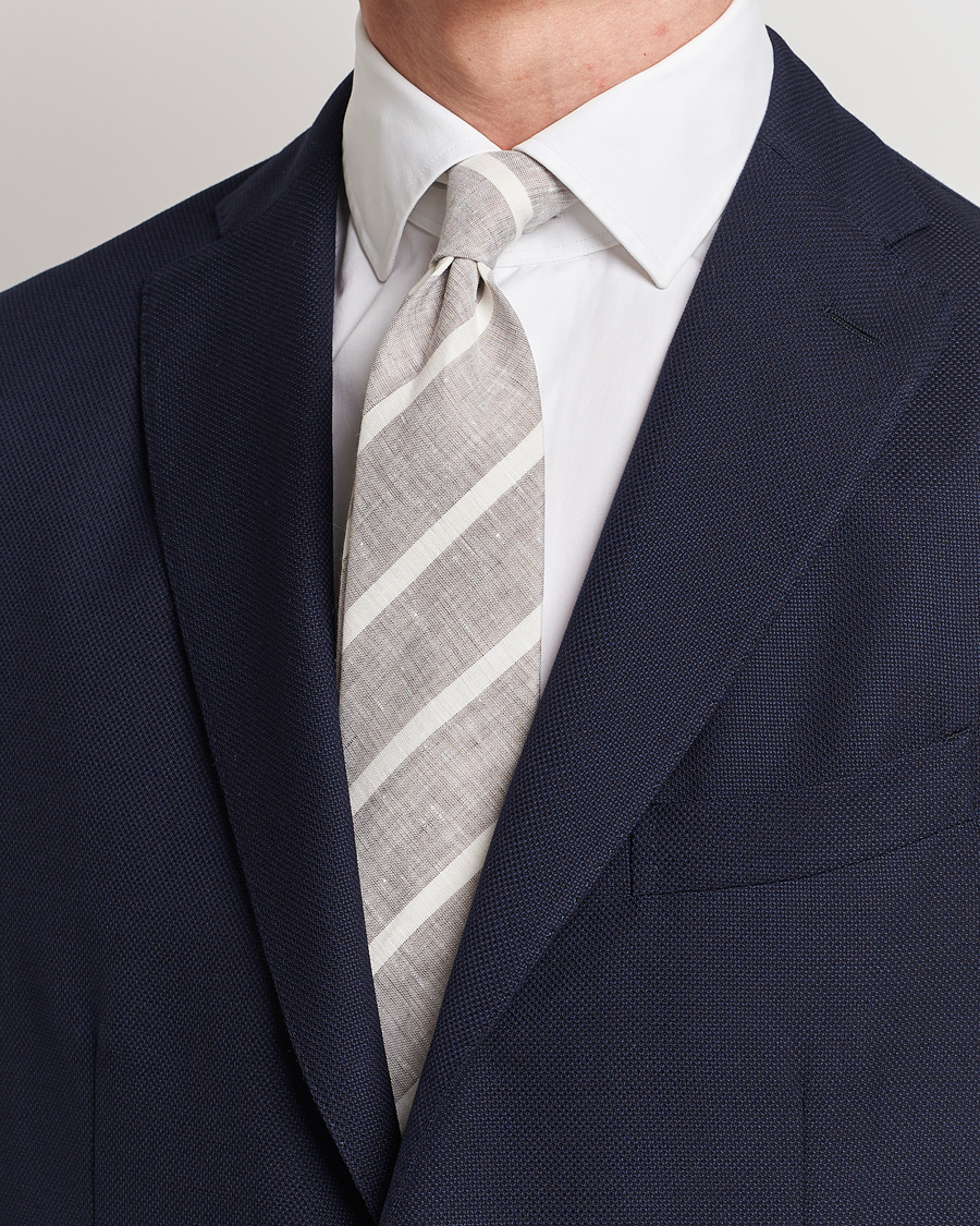 Mies | Solmiot | Brunello Cucinelli | Striped Linen Tie Beige/White