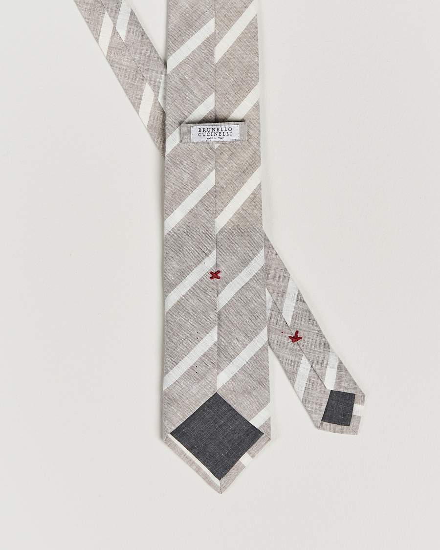 Mies | Brunello Cucinelli Striped Linen Tie Beige/White | Brunello Cucinelli | Striped Linen Tie Beige/White