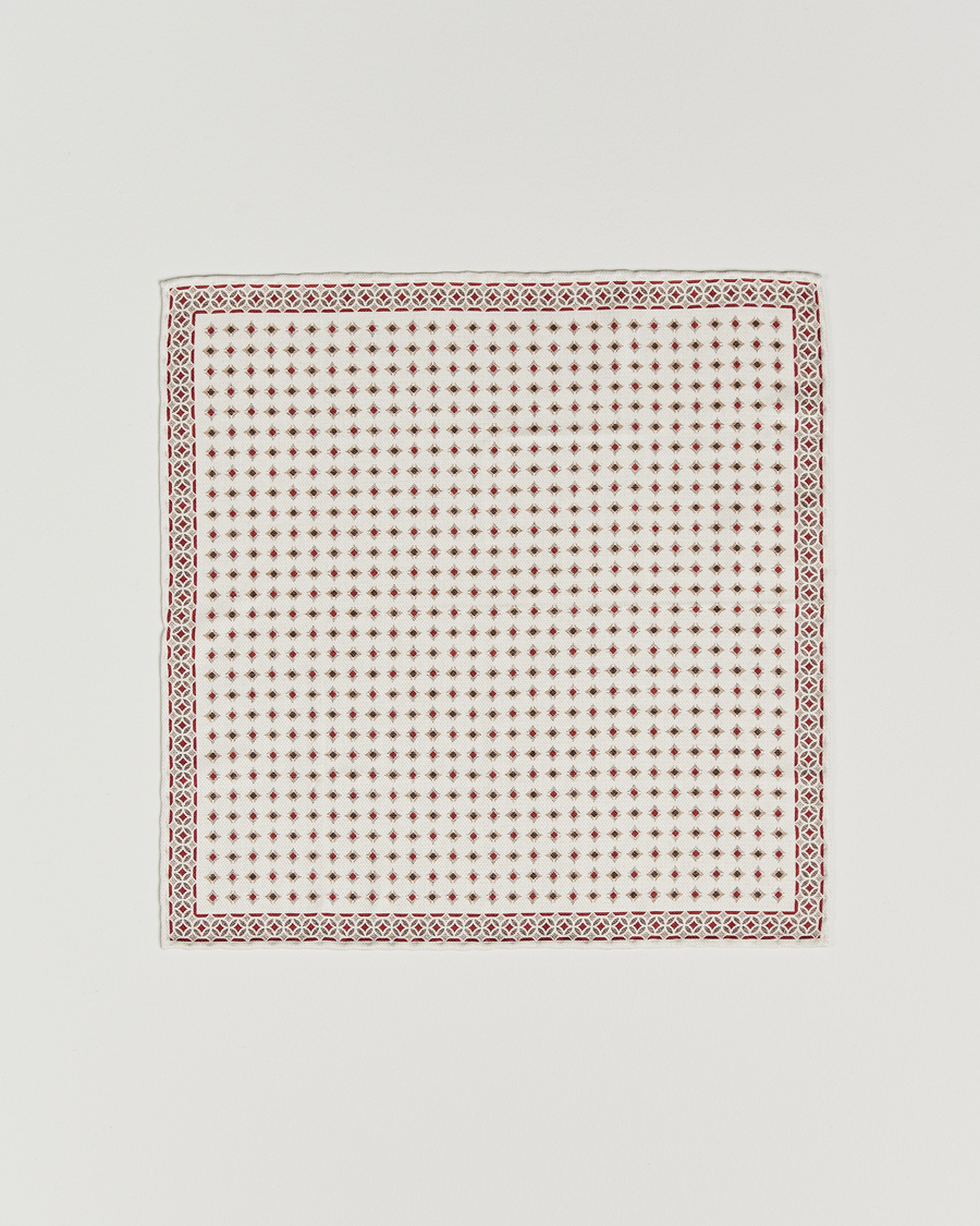 Mies | Brunello Cucinelli Silk Pocket Square White/Red | Brunello Cucinelli | Silk Pocket Square White/Red