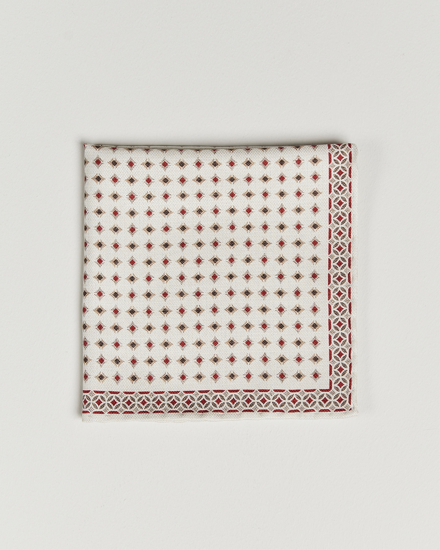 Mies | Brunello Cucinelli Silk Pocket Square White/Red | Brunello Cucinelli | Silk Pocket Square White/Red