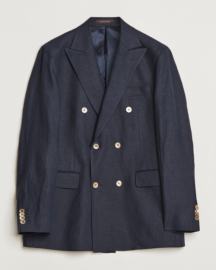 Mies | Pikkutakit | Oscar Jacobson | Farris Double Breasted Linen Blazer Navy