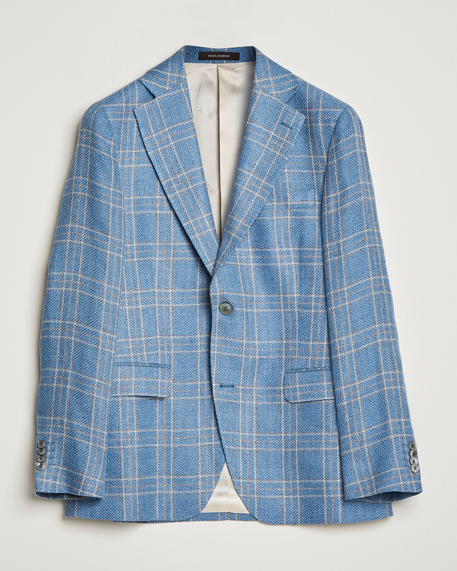 Mies | Pikkutakit | Oscar Jacobson | Fogerty Soft Cotton/Linen/Wool Blazer Light Blue