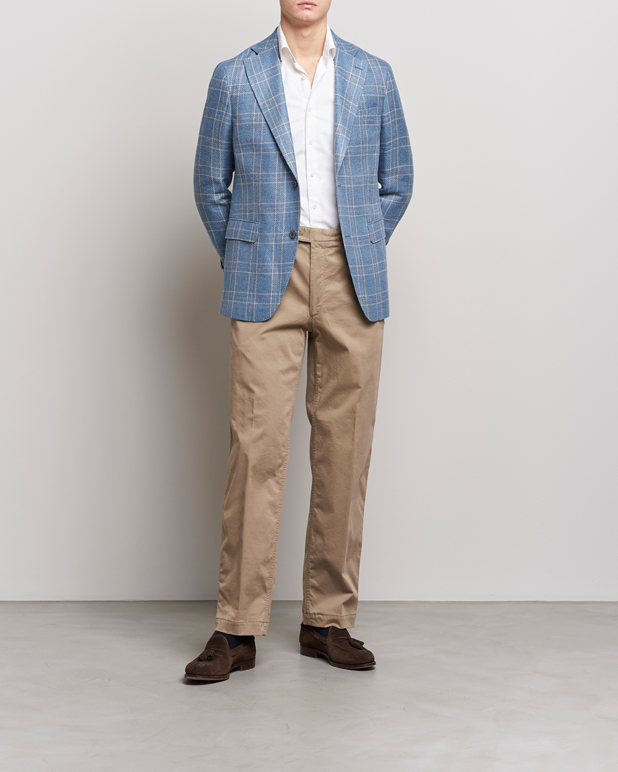 Mies | Pikkutakit | Oscar Jacobson | Fogerty Soft Cotton/Linen/Wool Blazer Light Blue