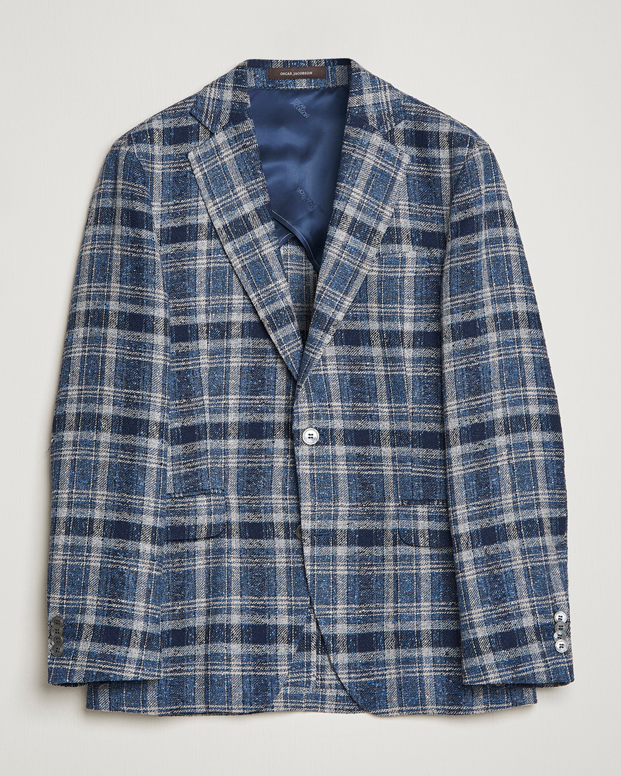 Mies | Pikkutakit | Oscar Jacobson | Ferry Soft Checked Linen Blazer Blue