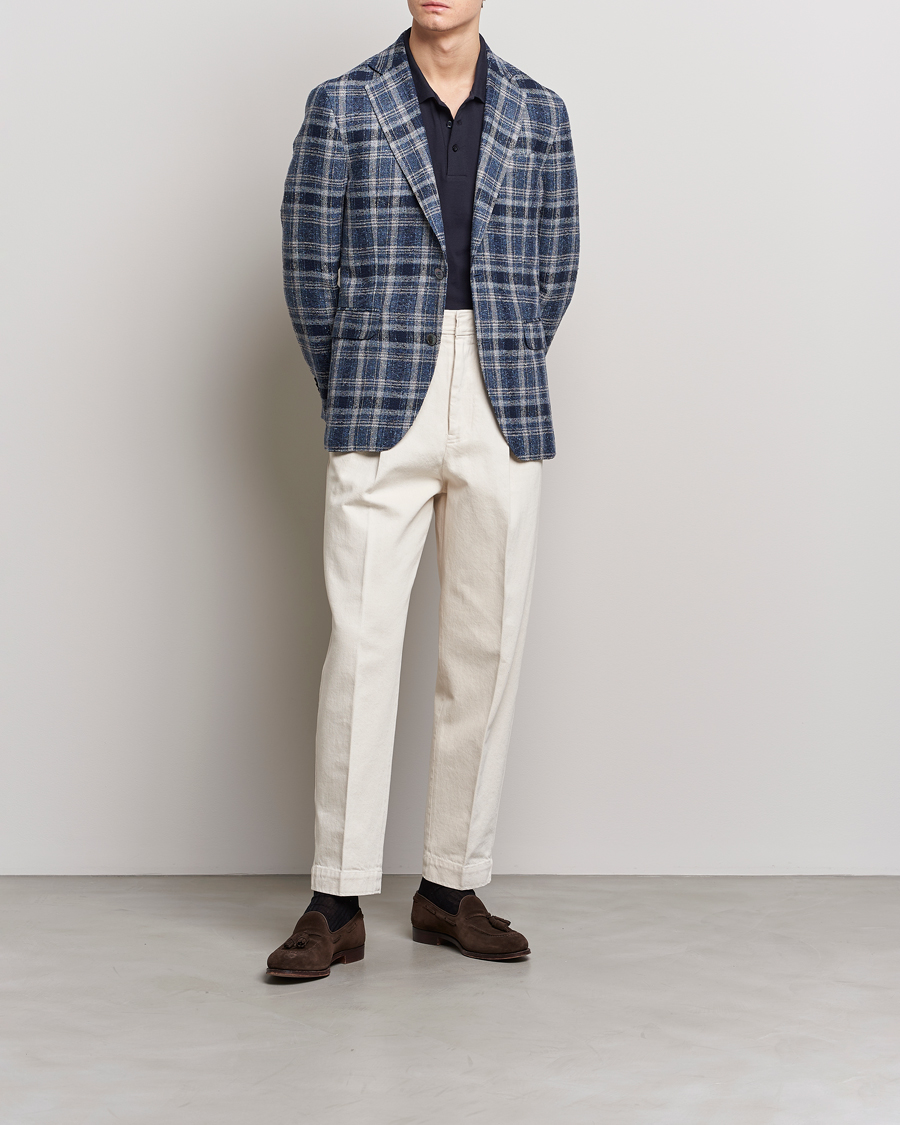 Mies | Pikkutakit | Oscar Jacobson | Ferry Soft Checked Linen Blazer Blue