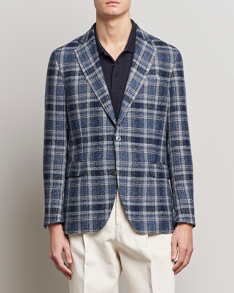 Mies |  | Oscar Jacobson | Ferry Soft Checked Linen Blazer Blue