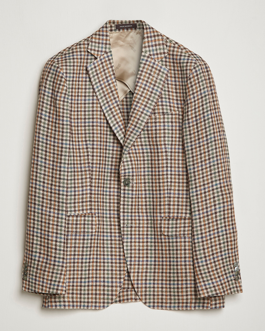 Mies | Pikkutakit | Oscar Jacobson | Ferry Checked Summer Tweed Linen/Silk Blazer Brown