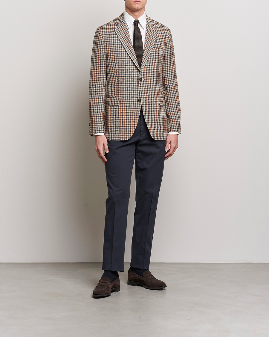 Mies | Pikkutakit | Oscar Jacobson | Ferry Checked Summer Tweed Linen/Silk Blazer Brown