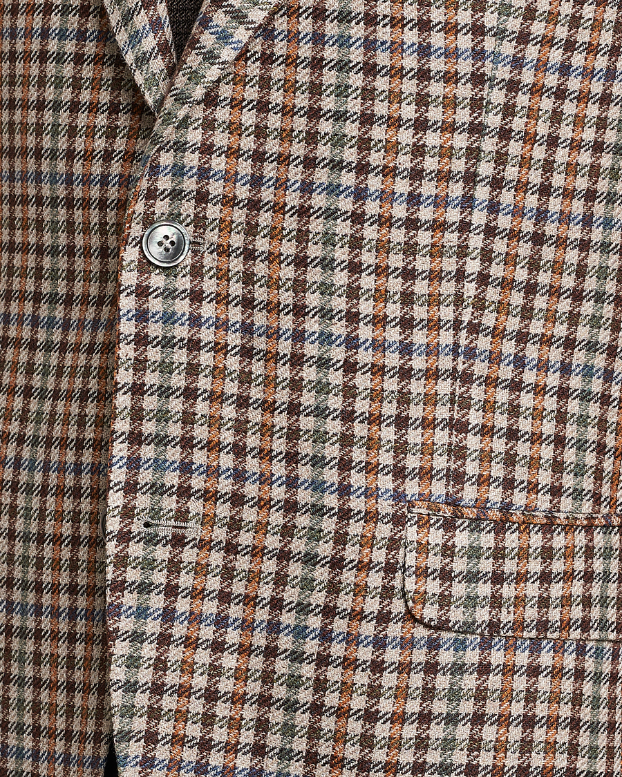 Mies | Pikkutakit | Oscar Jacobson | Ferry Checked Summer Tweed Linen/Silk Blazer Brown