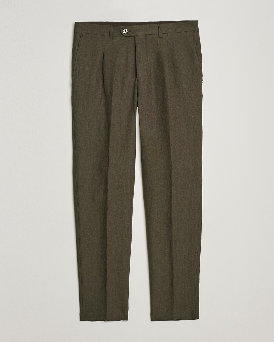 Mies | Housut | Oscar Jacobson | Delon Linen Trousers Dark Green