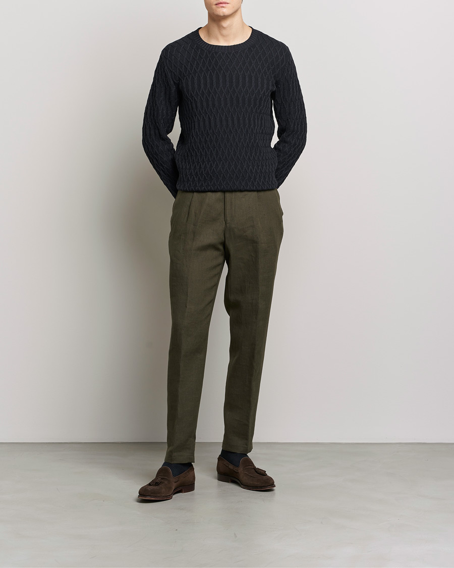 Mies | Housut | Oscar Jacobson | Delon Linen Trousers Dark Green