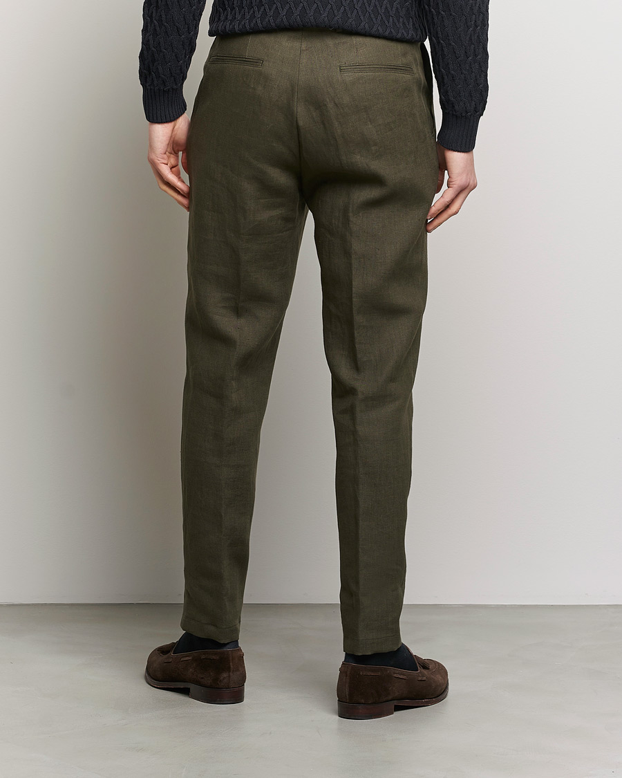 Mies | Housut | Oscar Jacobson | Delon Linen Trousers Dark Green