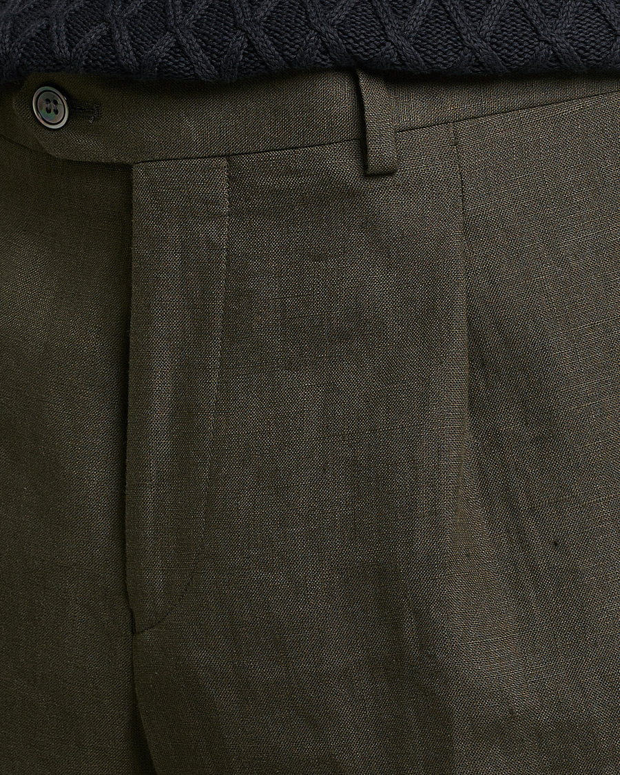 Mies | Housut | Oscar Jacobson | Delon Linen Trousers Dark Green