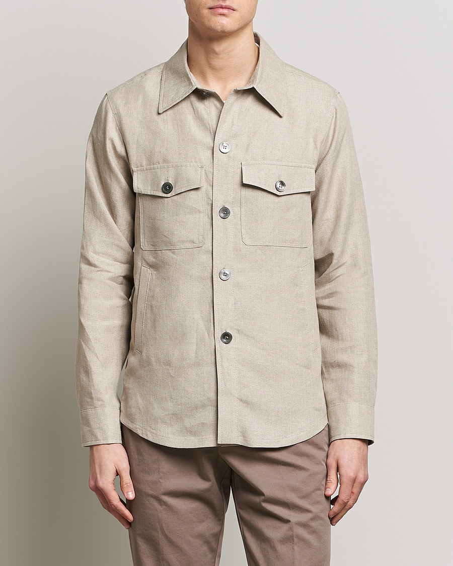 Mies | Kauluspaidat | Oscar Jacobson | Maverick Linen Shirt Jacket Beige