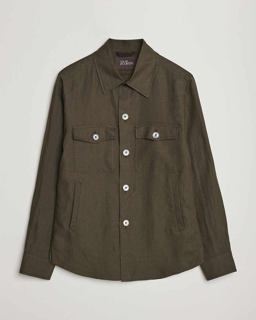 Mies | Kauluspaidat | Oscar Jacobson | Maverick Linen Shirt Jacket Olive