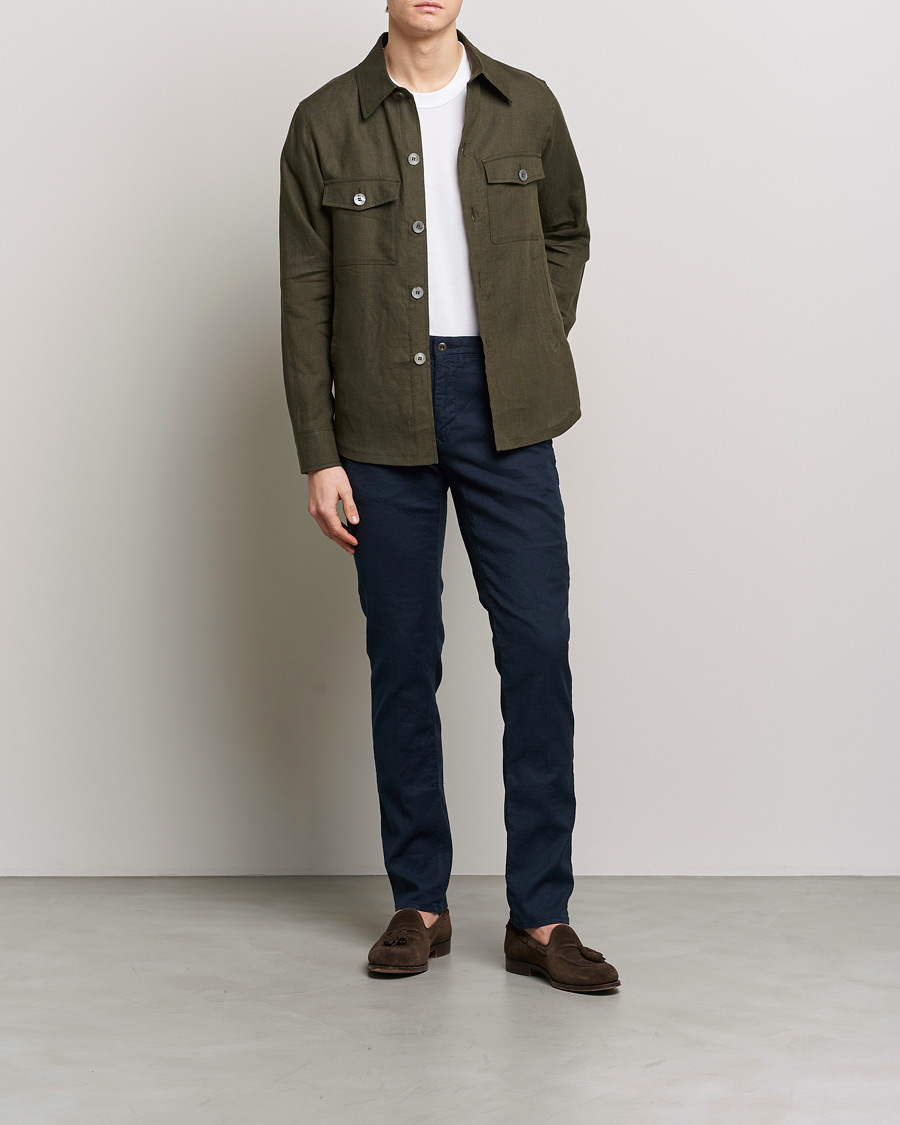 Mies | Kauluspaidat | Oscar Jacobson | Maverick Linen Shirt Jacket Olive