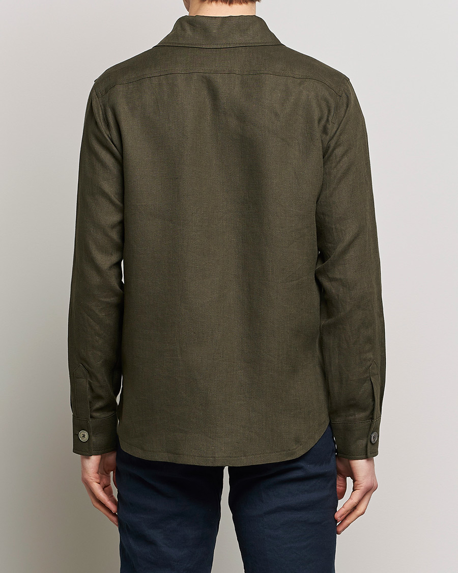 Mies | Kauluspaidat | Oscar Jacobson | Maverick Linen Shirt Jacket Olive
