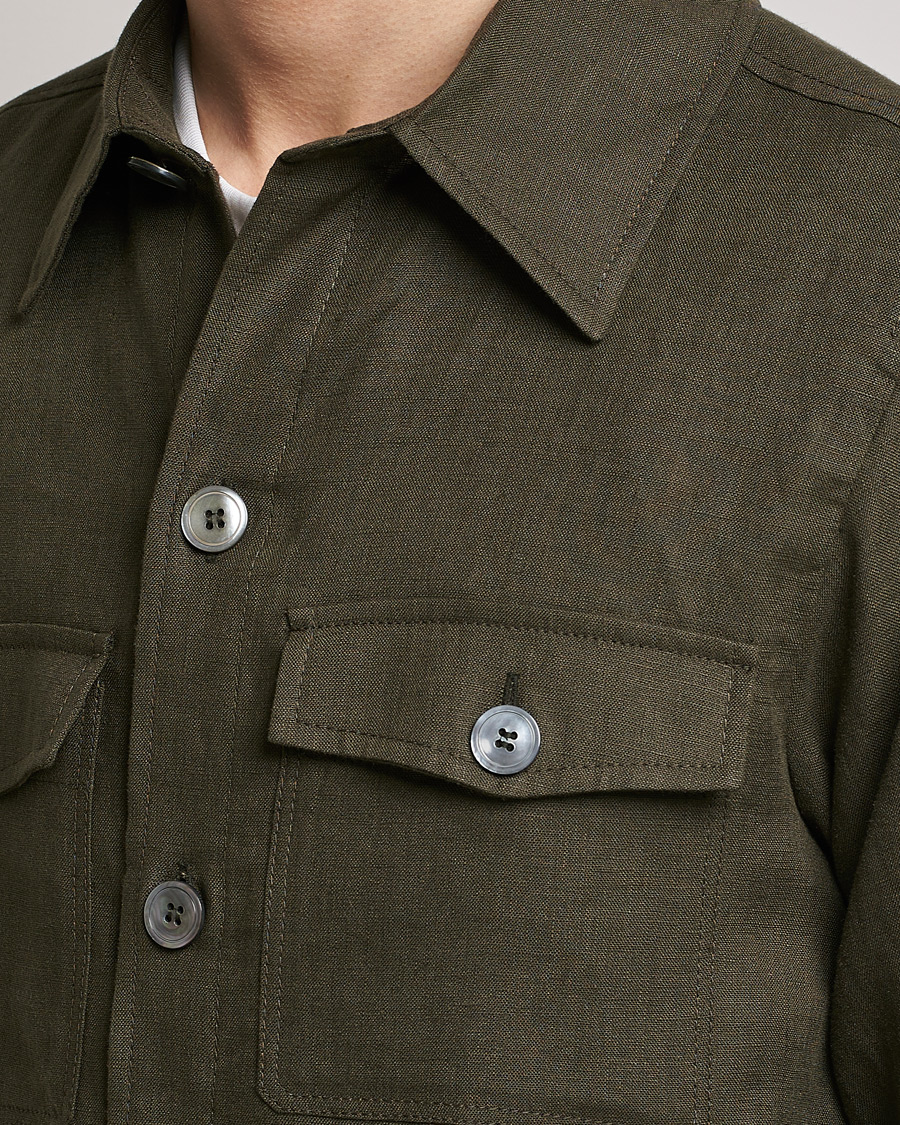 Mies | Kauluspaidat | Oscar Jacobson | Maverick Linen Shirt Jacket Olive