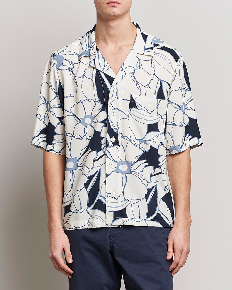 Mies |  | Oscar Jacobson | Cuban Short Sleeve Flower Print Shirt White