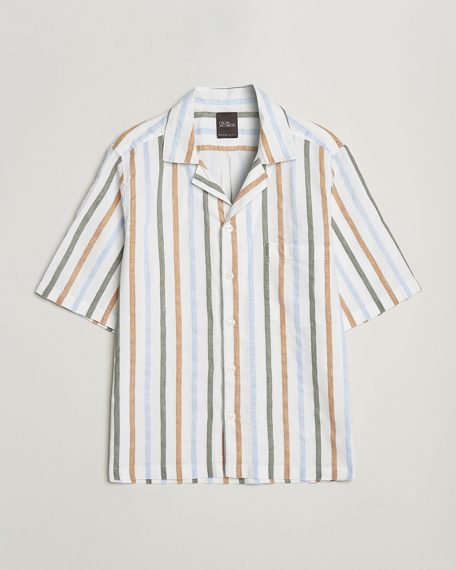 Mies | Kauluspaidat | Oscar Jacobson | Cuban Short Sleeve Multi Stripe Shirt White