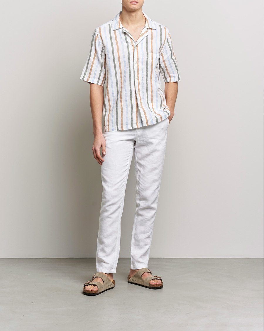 Mies | Kauluspaidat | Oscar Jacobson | Cuban Short Sleeve Multi Stripe Shirt White