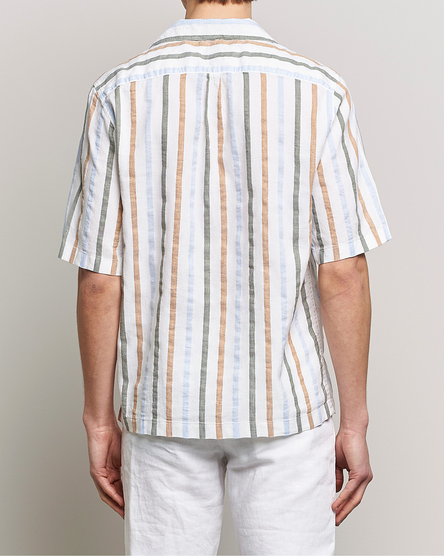 Mies | Kauluspaidat | Oscar Jacobson | Cuban Short Sleeve Multi Stripe Shirt White