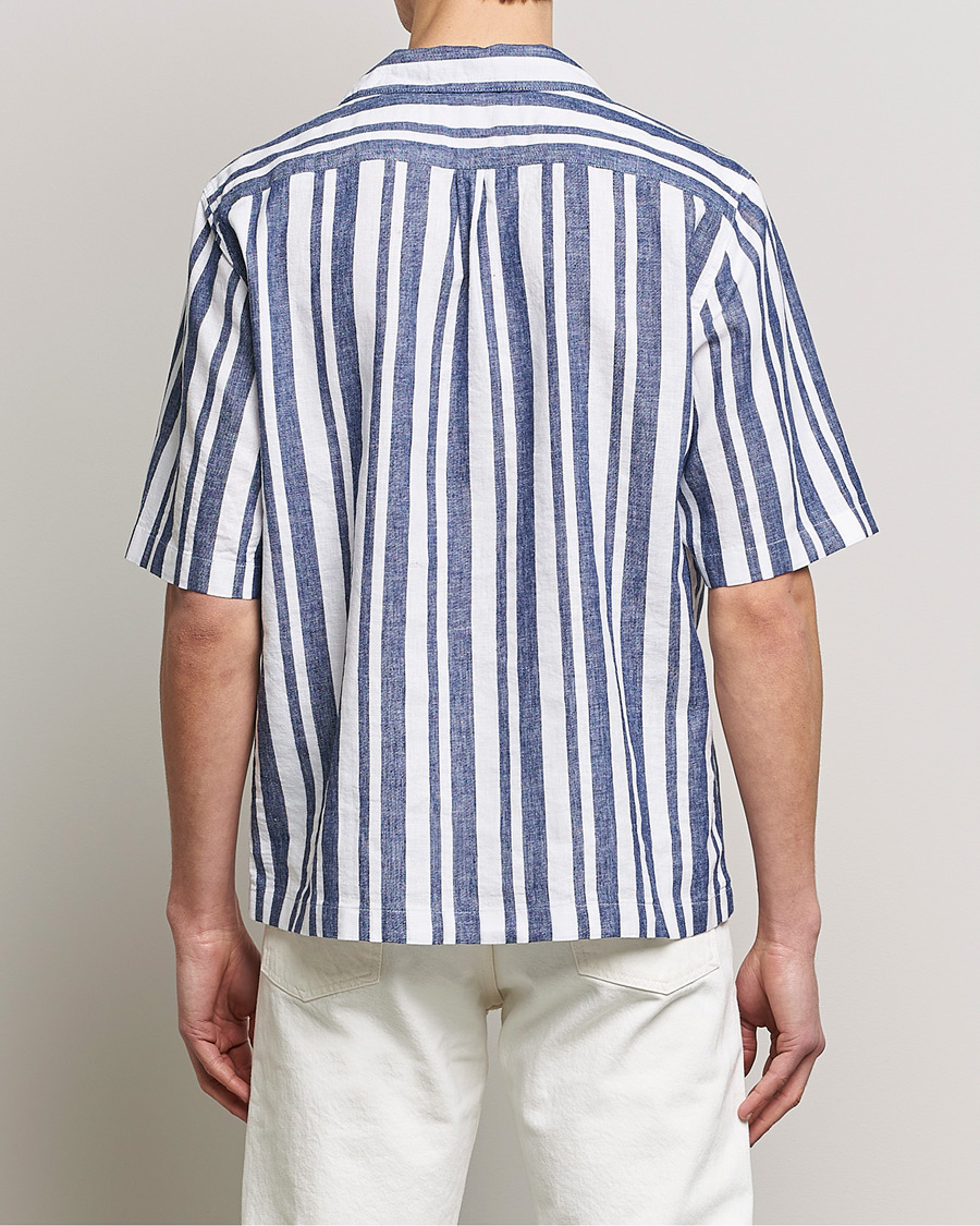 Mies | Kauluspaidat | Oscar Jacobson | Cuban Short Sleeve Riviera Stripe Shirt White