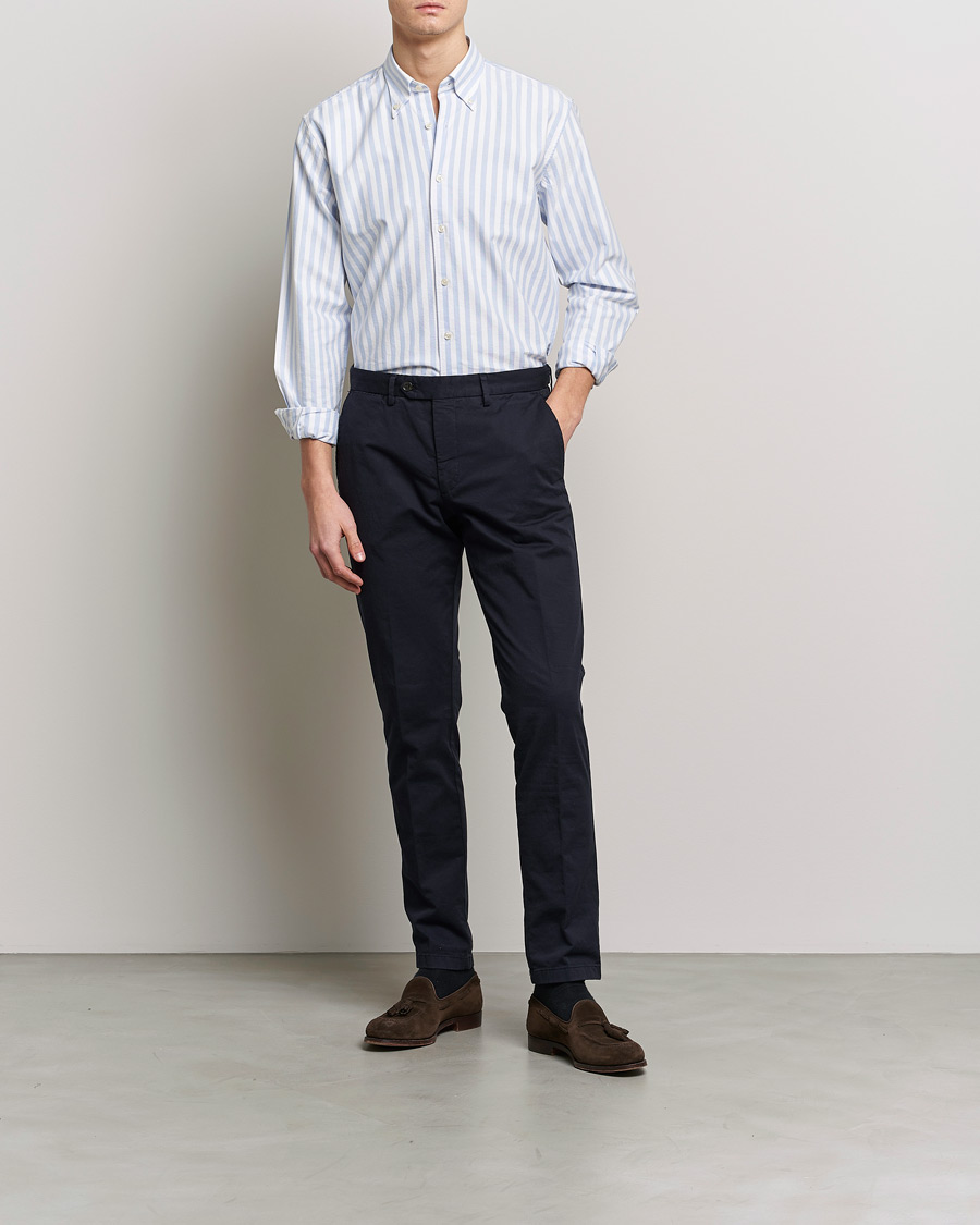 Mies | Kauluspaidat | Oscar Jacobson | Regular Fit Button Down Striped Oxford Shirt Blue