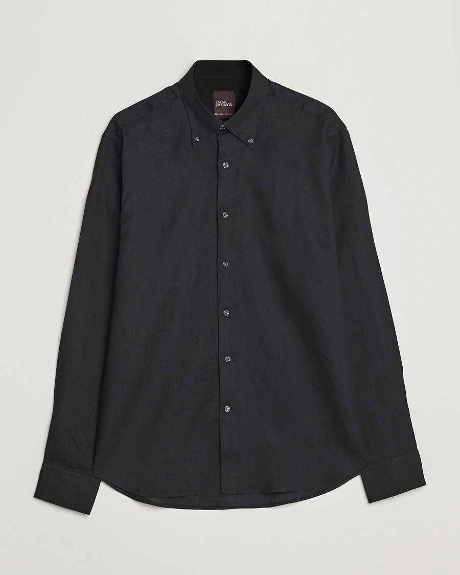 Mies | Kauluspaidat | Oscar Jacobson | Regular Fit Button Down Linen Shirt Black