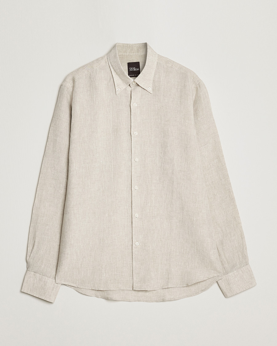 Mies | Kauluspaidat | Oscar Jacobson | Regular Fit Button Down Linen Shirt Beige