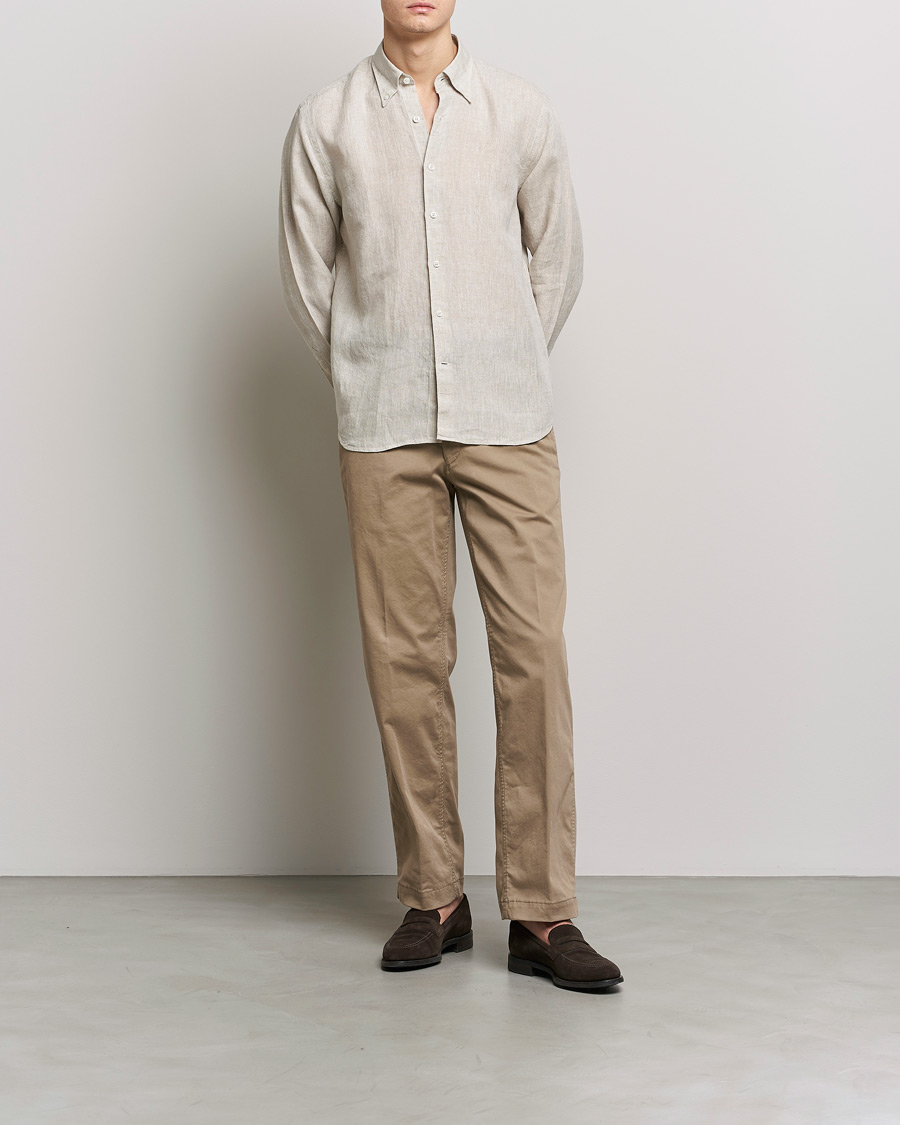 Mies | Kauluspaidat | Oscar Jacobson | Regular Fit Button Down Linen Shirt Beige