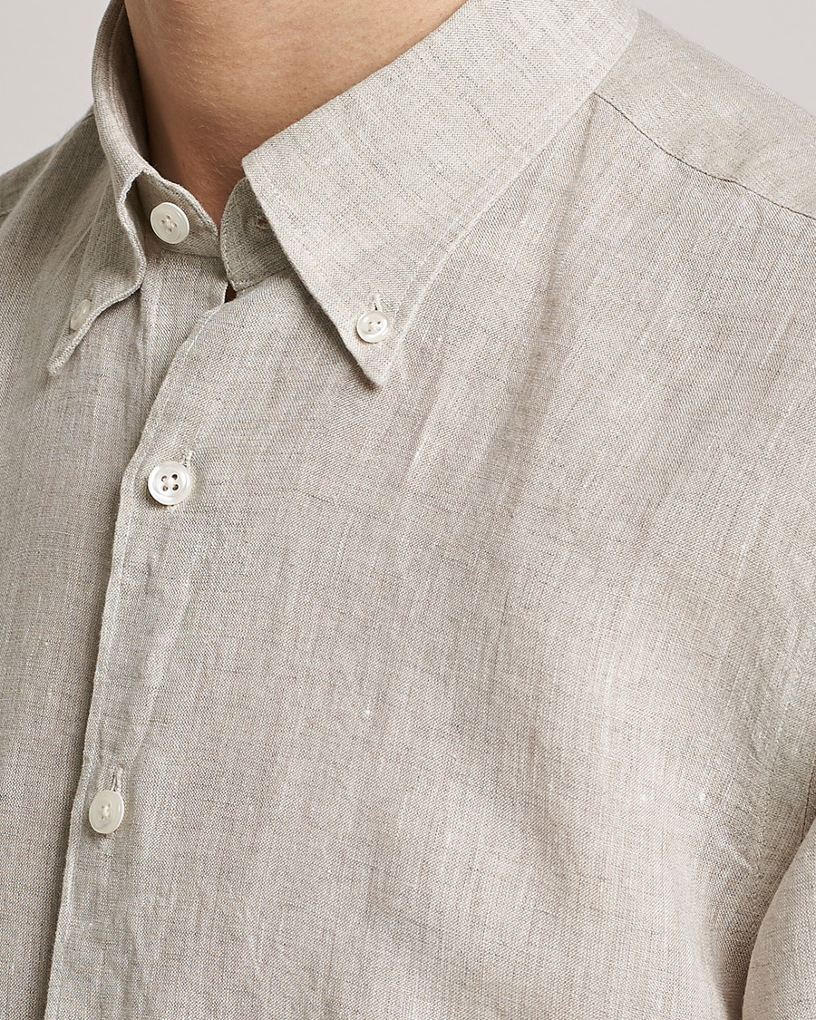 Mies | Kauluspaidat | Oscar Jacobson | Regular Fit Button Down Linen Shirt Beige