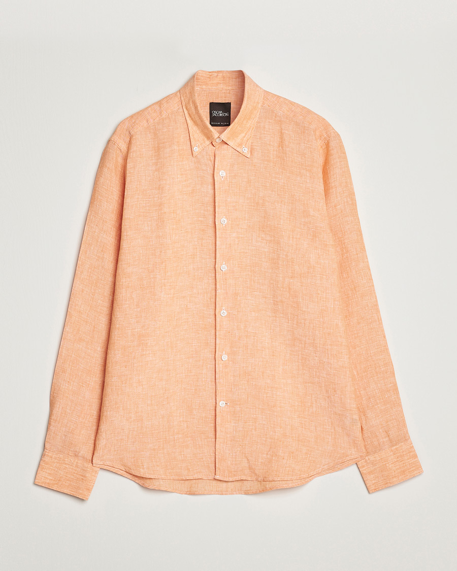 Mies | Kauluspaidat | Oscar Jacobson | Regular Fit Button Down Linen Shirt Orange