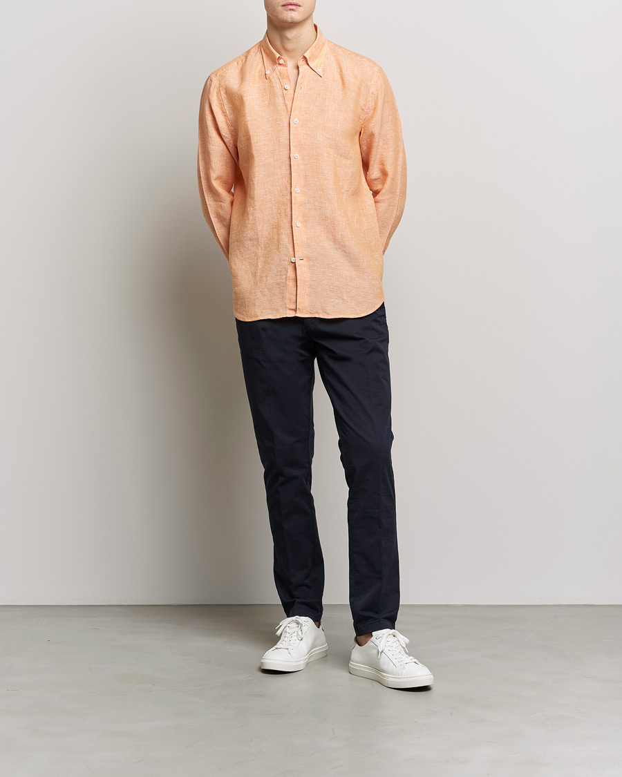 Mies | Kauluspaidat | Oscar Jacobson | Regular Fit Button Down Linen Shirt Orange