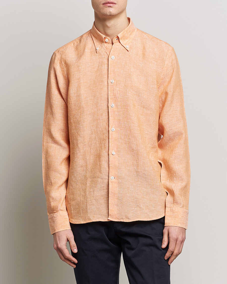 Mies | Kauluspaidat | Oscar Jacobson | Regular Fit Button Down Linen Shirt Orange