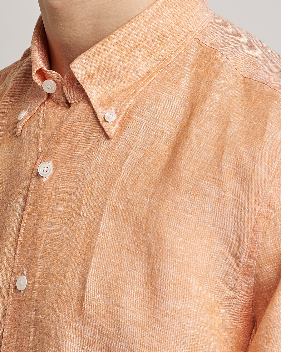 Mies | Kauluspaidat | Oscar Jacobson | Regular Fit Button Down Linen Shirt Orange