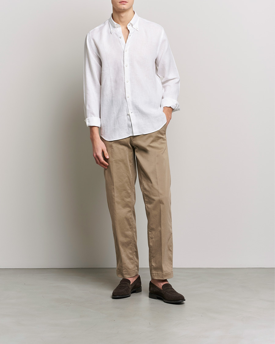 Mies | Kauluspaidat | Oscar Jacobson | Regular Fit Button Down Linen Shirt White