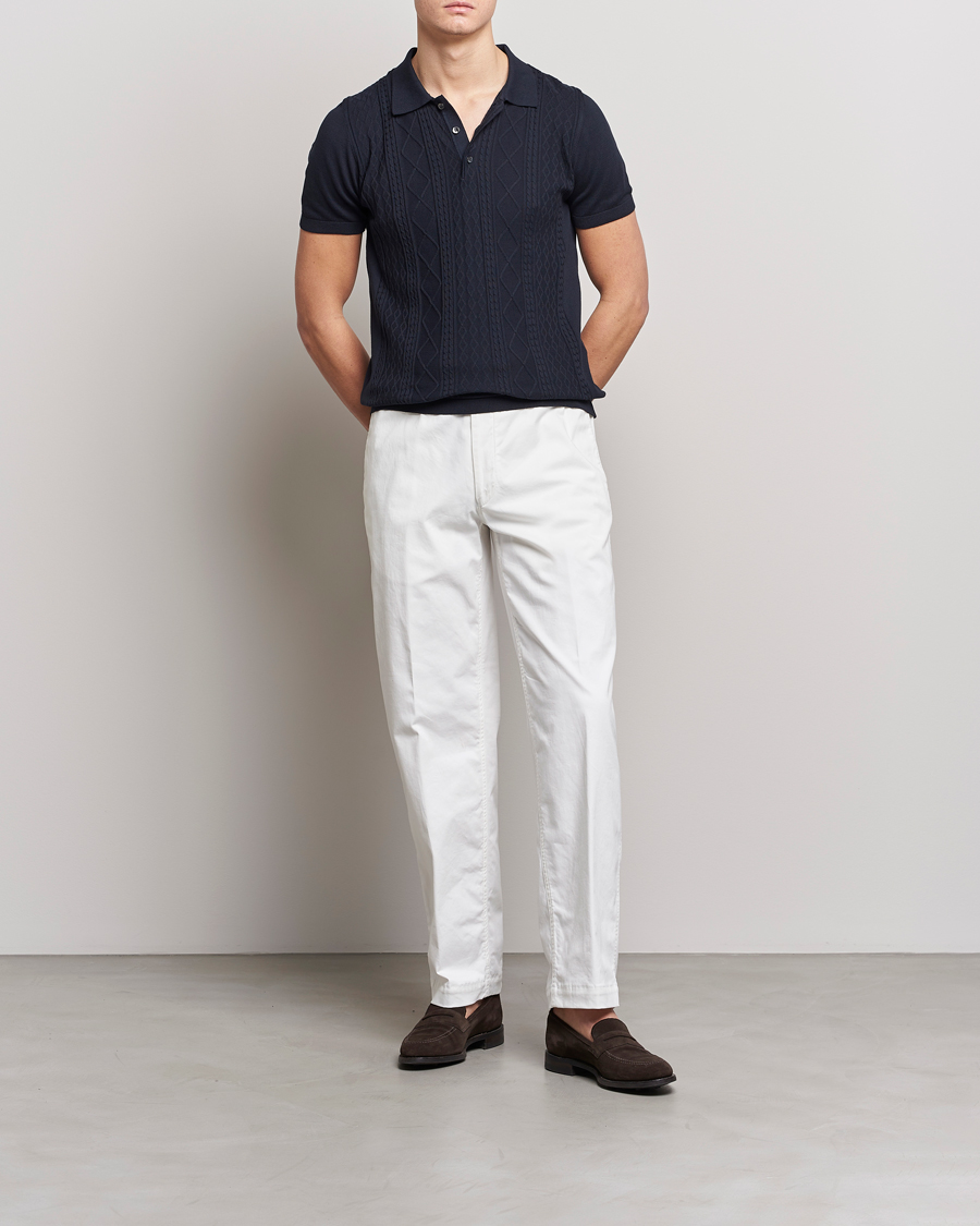 Mies | Pikeet | Oscar Jacobson | Bard Short Sleeve Structured Cotton Polo Navy